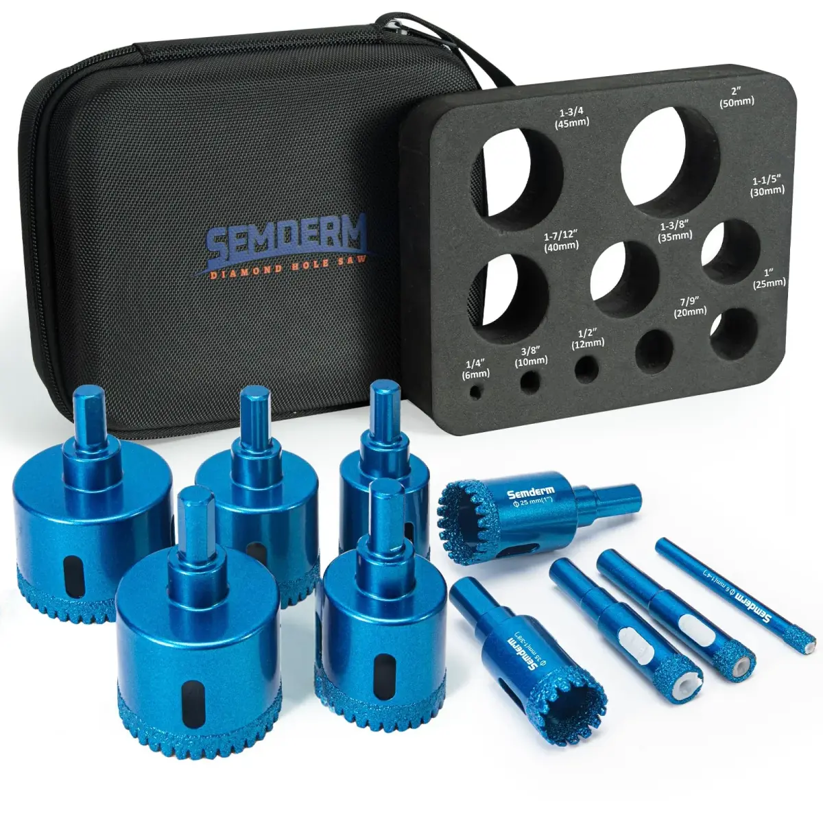 Semderm Diamond Hole Saw Kit 6mm-50mm (0.23in-1.97in) | Cuts Tile, Glass, Stone, Ceramic - main product image