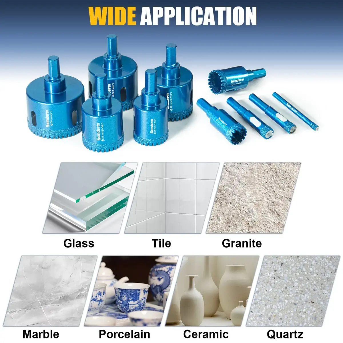 Semderm Diamond Hole Saw Kit 6mm-50mm (0.23in-1.97in) | Cuts Tile, Glass, Stone, Ceramic - view 8