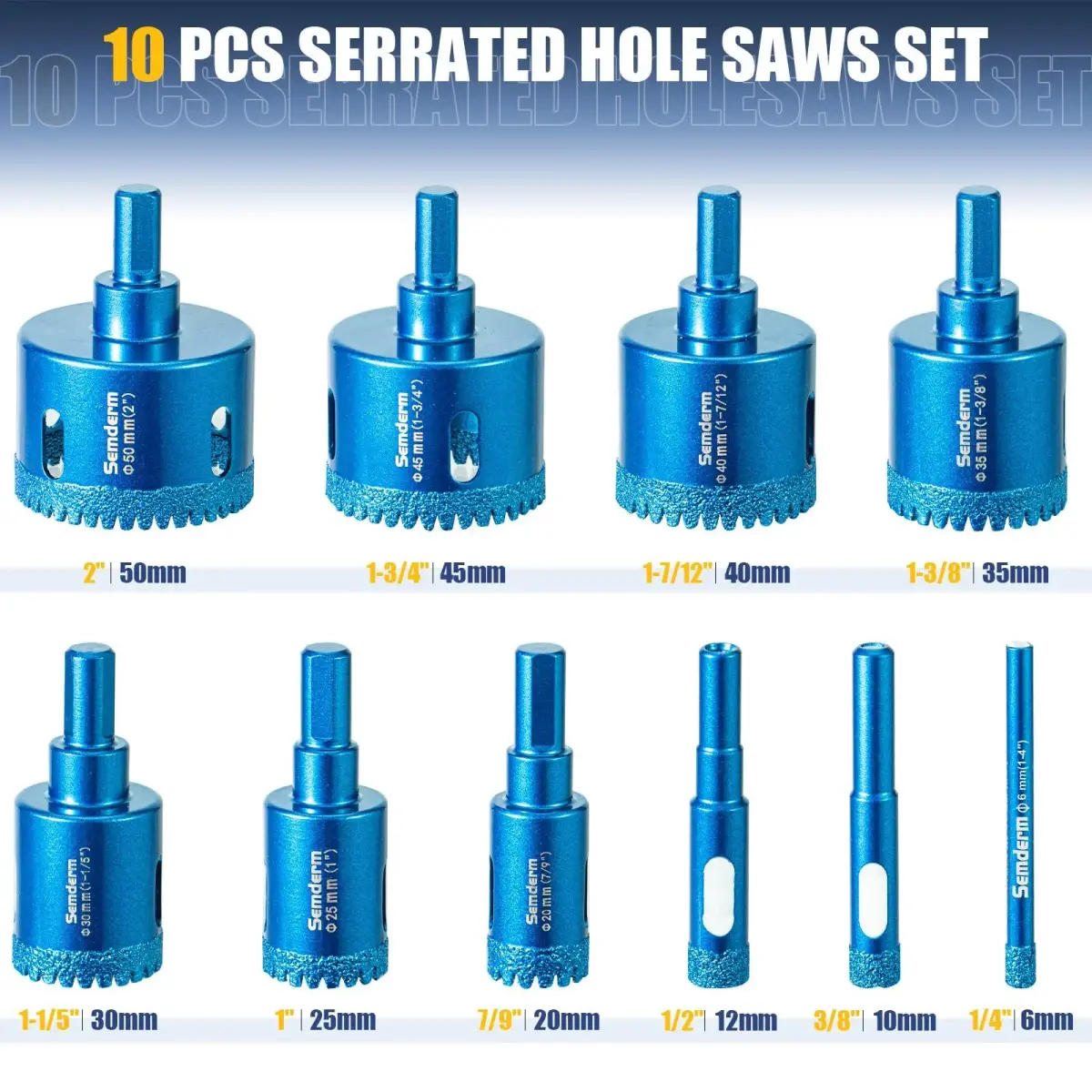 Semderm Diamond Hole Saw Kit 6mm-50mm (0.23in-1.97in) | Cuts Tile, Glass, Stone, Ceramic - view 2