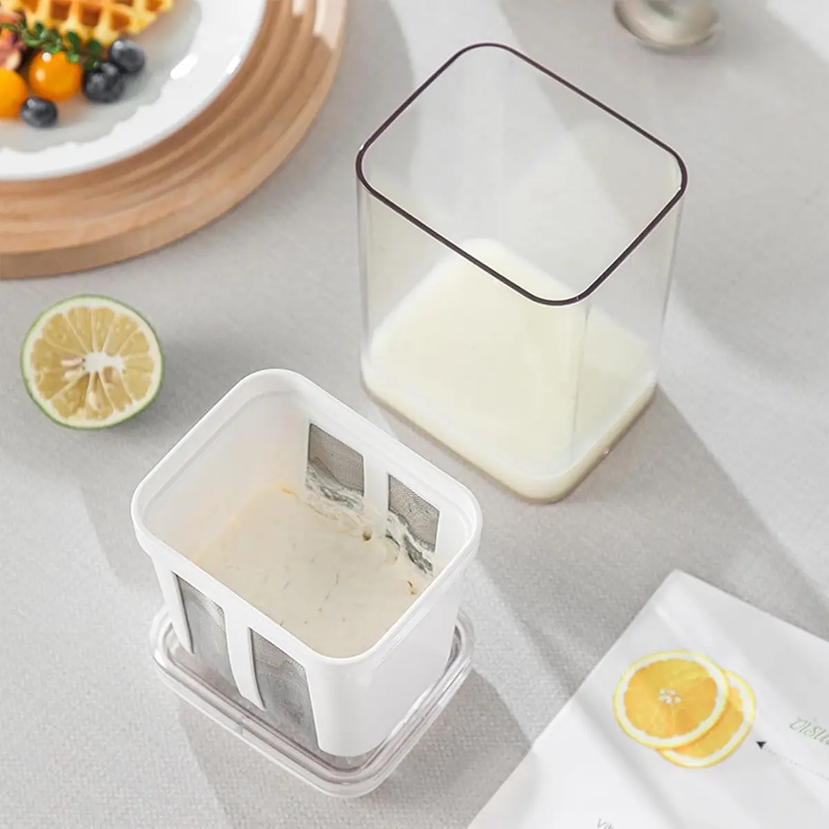 HOXXU Greek Yogurt Strainer 1800ml (1.9L) Fine Mesh Stainless Steel & BPA-Free Plastic with Lid | Homemade Greek Yogurt Maker - view 12