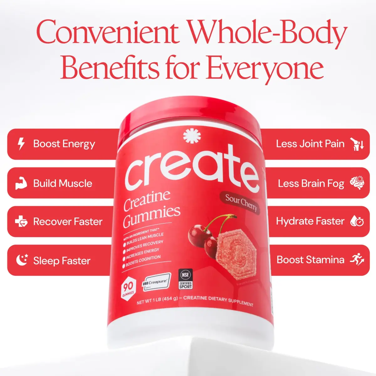 Create Creatine Monohydrate Gummies for Men & Women, Boost Focus, Strength, and Endurance, Anti-Melting Formula, Vegan, Gluten-Free, Non-GMO, 1.5g of Creatine per Gummy (90 Count) - view 4