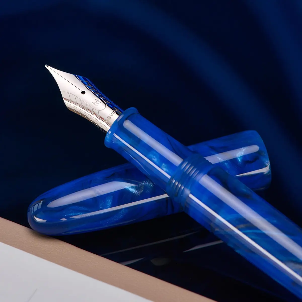 Asvine C80 Fountain Pen #8 Medium Nib Resin Collection Set with Converter (Cobalt Blue) | Handcrafted Writing Instrument - view 5