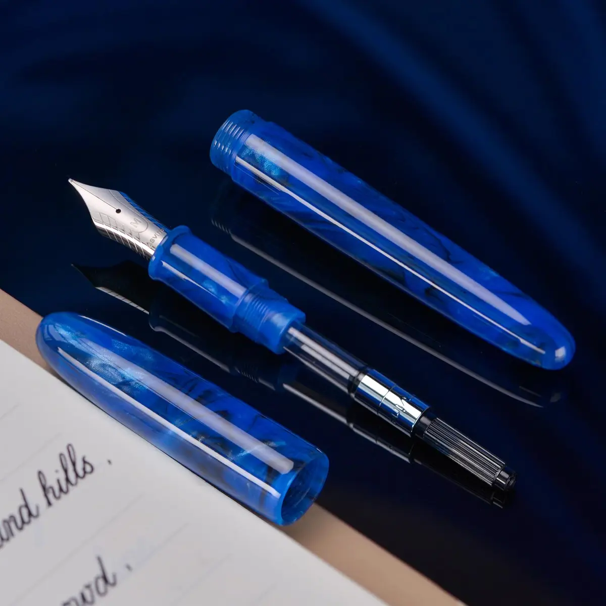 Asvine C80 Fountain Pen #8 Medium Nib Resin Collection Set with Converter (Cobalt Blue) | Handcrafted Writing Instrument - view 8