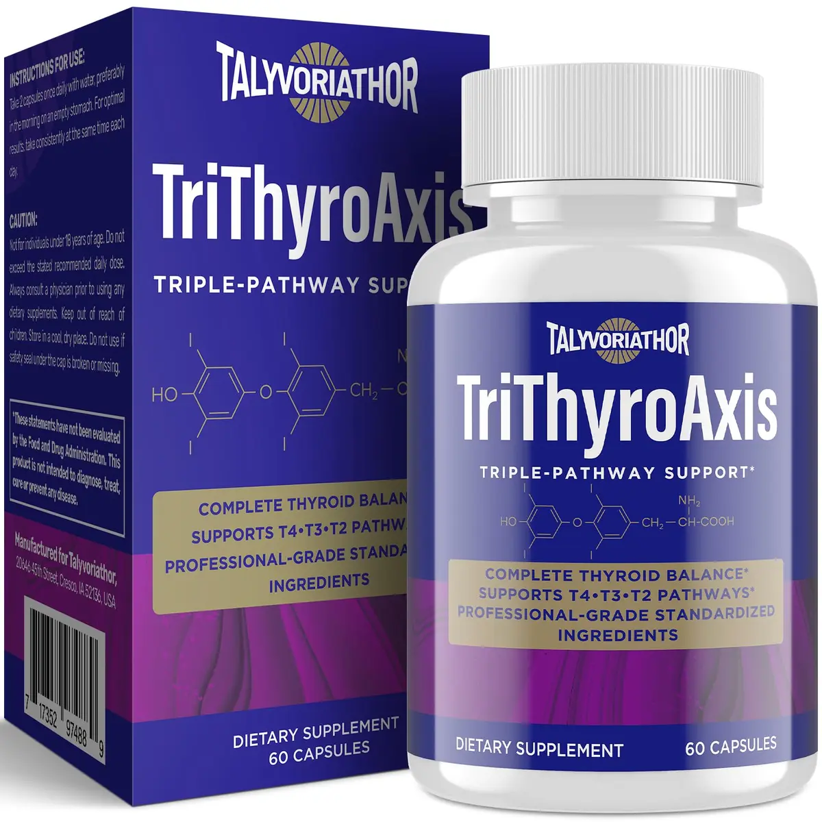 Talyvorlathor Thyroid Support Supplement for Women & Men – Triple-Pathway Metabolism & Energy | 60 Capsules - main product image