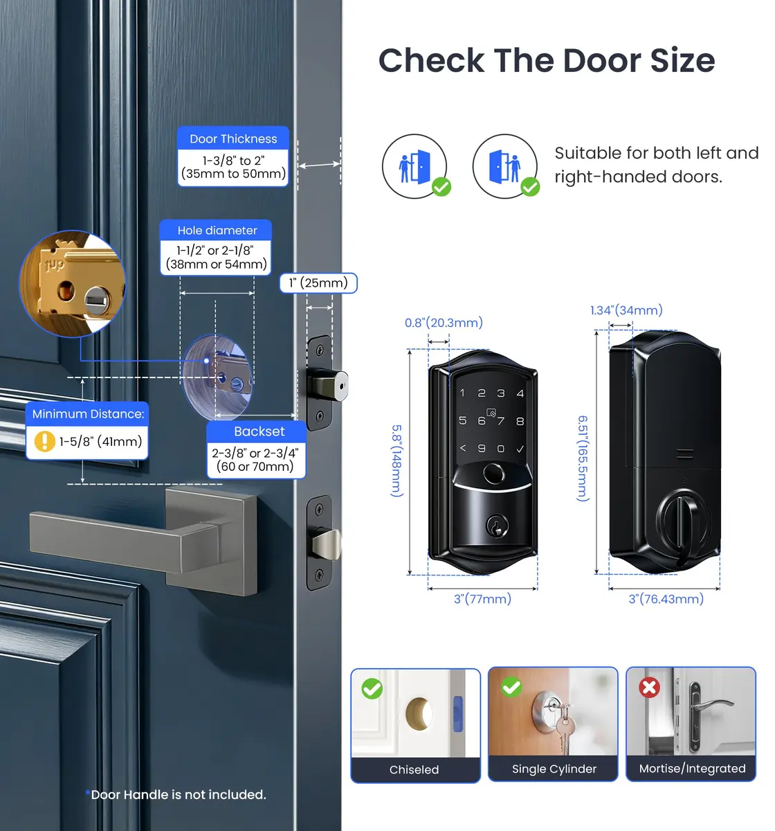 Veise VE027 WiFi Smart Lock Fingerprint Keyless Entry Deadbolt Matte Black | BHMA Grade 3 Certified, 40+ Year Durability - view 6
