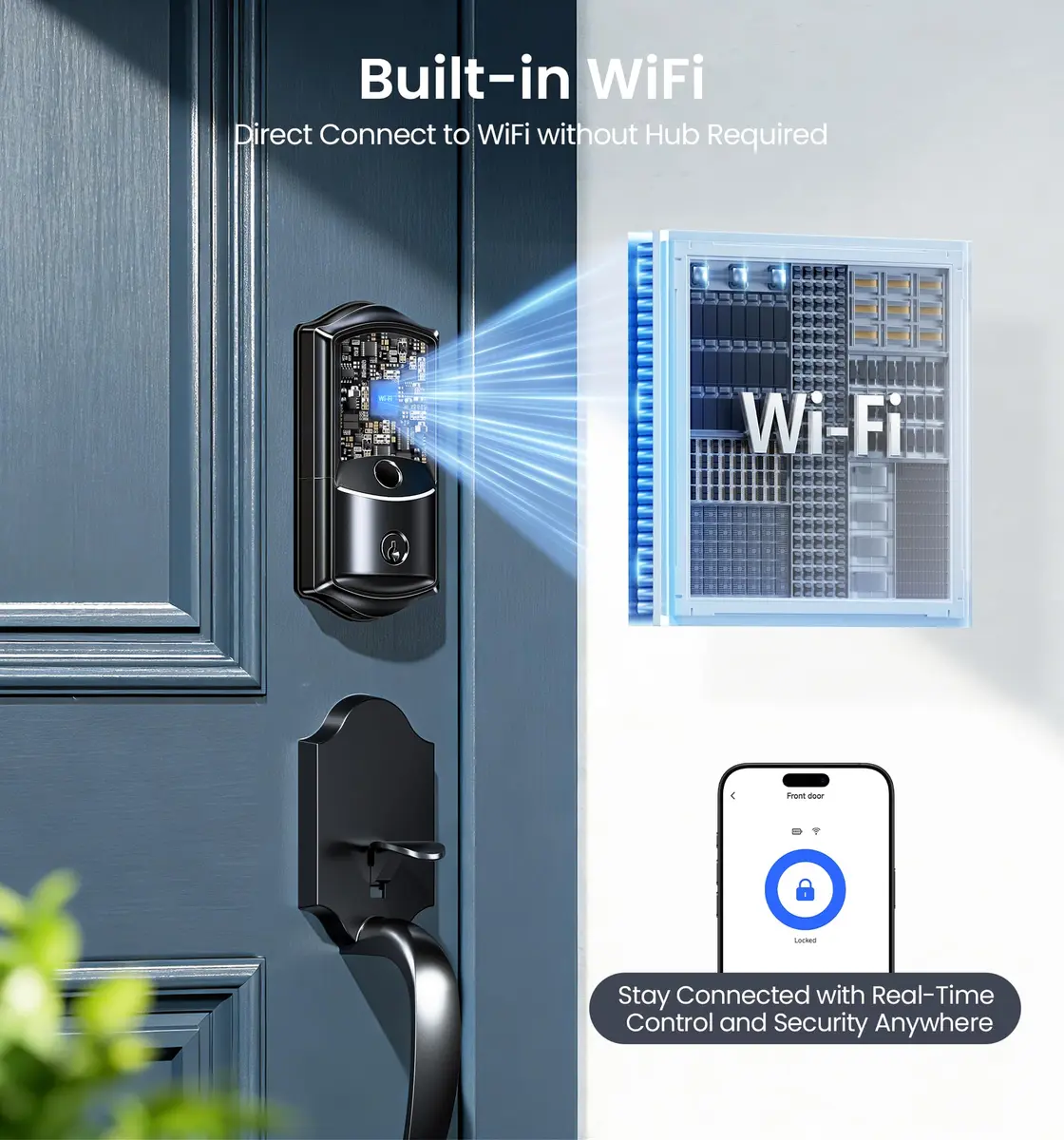 Veise VE027 WiFi Smart Lock Fingerprint Keyless Entry Deadbolt Matte Black | BHMA Grade 3 Certified, 40+ Year Durability - view 2