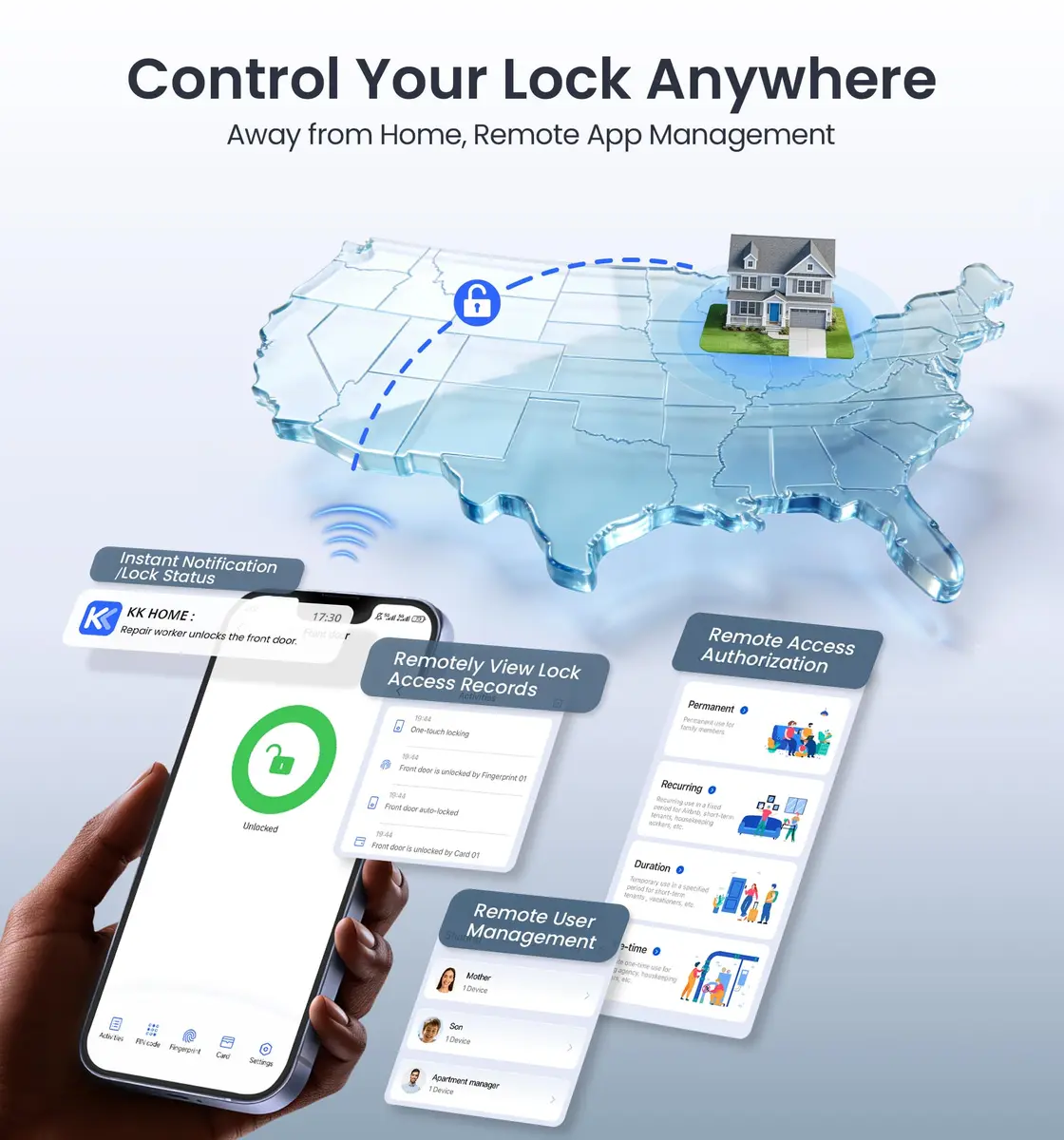 Veise VE027 WiFi Smart Lock Fingerprint Keyless Entry Deadbolt Matte Black | BHMA Grade 3 Certified, 40+ Year Durability - view 4