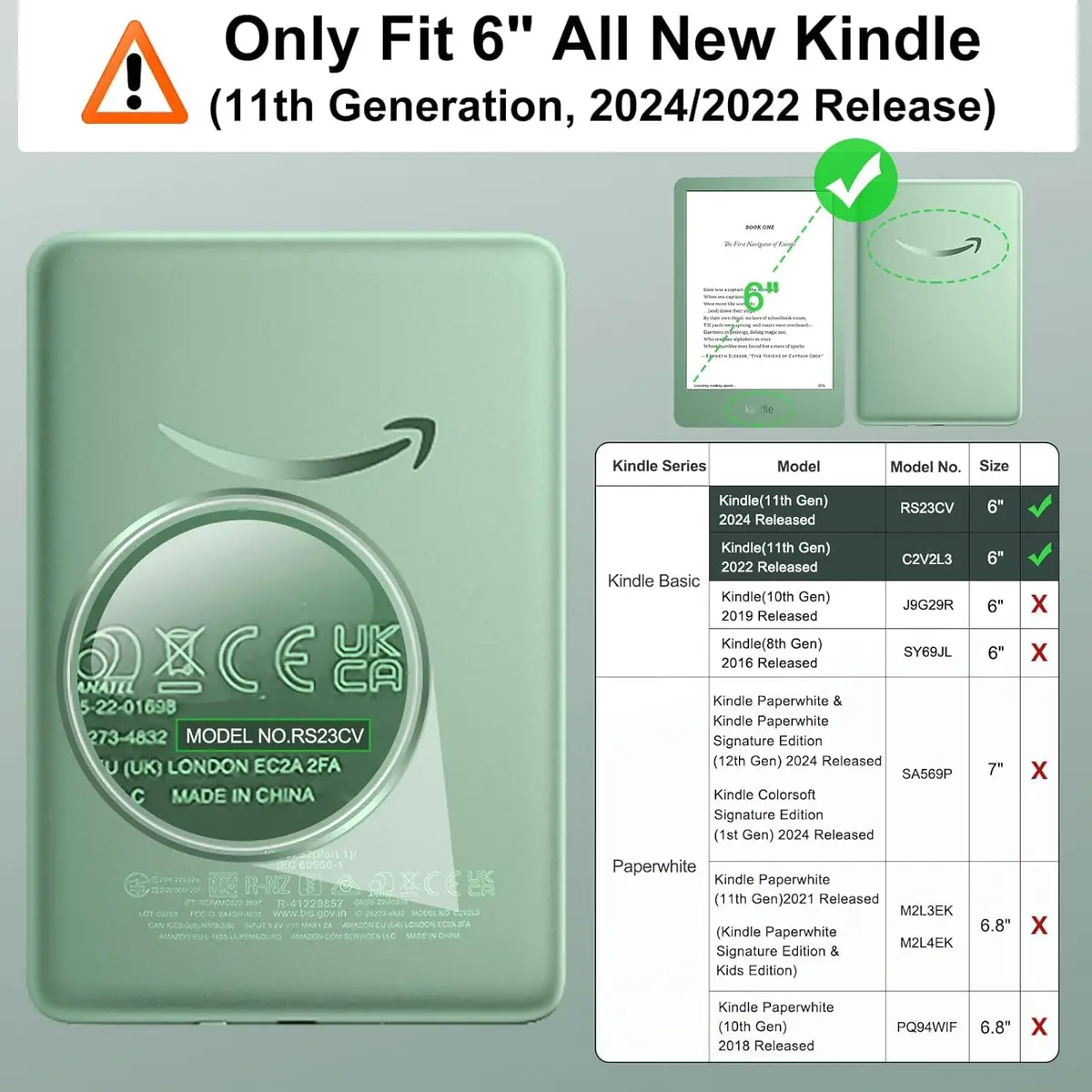 HGWALP Case for 6" Kindle 11th Gen 2024/2022 | Ultra Clear TPU Back Cover with Auto Wake/Sleep - view 3