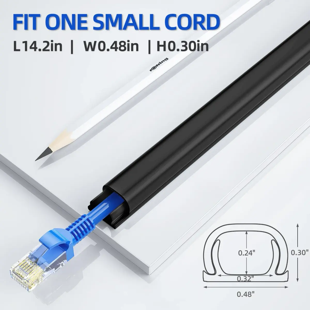 Delamu Mini Cable Wire Hider for Wall, 325 cm (128 in) Black | Conceals Single Thin Cord - view 2