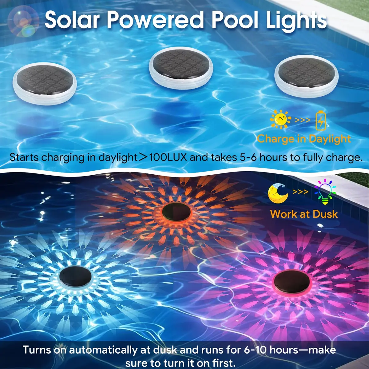 E ENERGETIC LIGHTING Solar Floating Pool Lights 5 Pack | IP67 Waterproof RGBW Color Change Decor - view 2