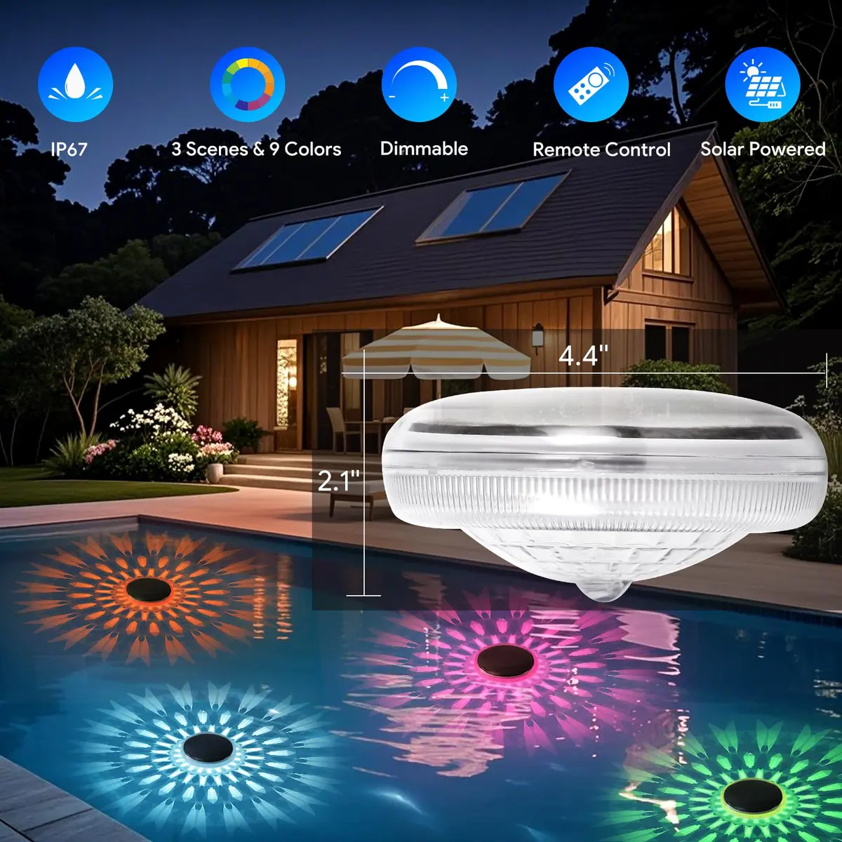E ENERGETIC LIGHTING Solar Floating Pool Lights 5 Pack | IP67 Waterproof RGBW Color Change Decor - view 3