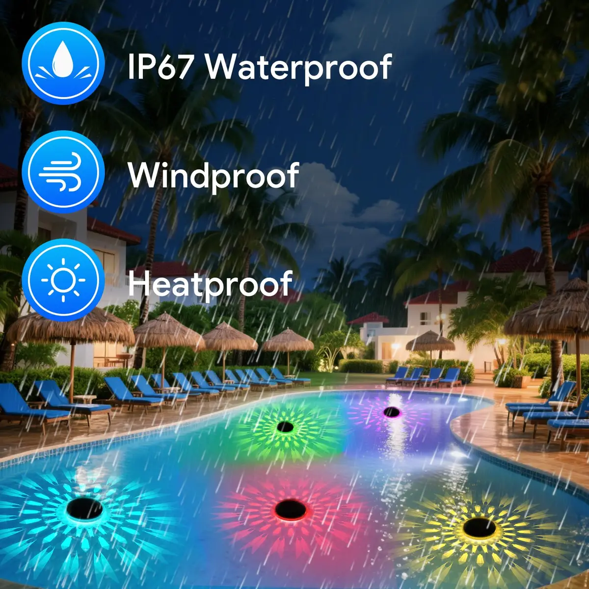 E ENERGETIC LIGHTING Solar Floating Pool Lights 5 Pack | IP67 Waterproof RGBW Color Change Decor - view 4