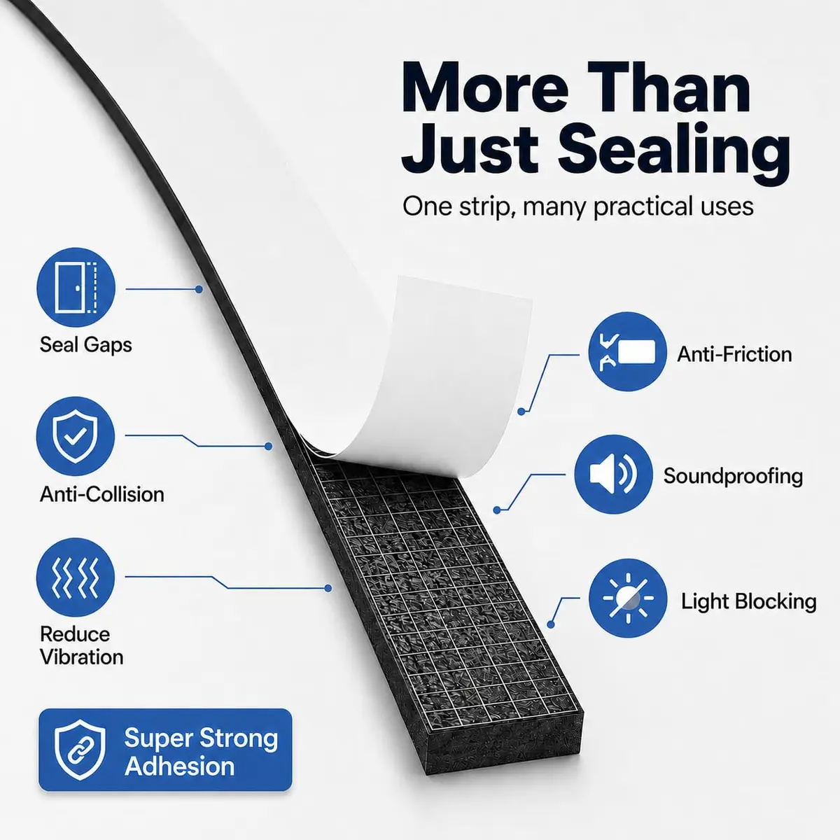 Bantie EVA Foam Weather Stripping Door Seal 10mm (1/2"×1/4") 10m (33ft) Black | Self-Adhesive for Doors & Windows - view 4