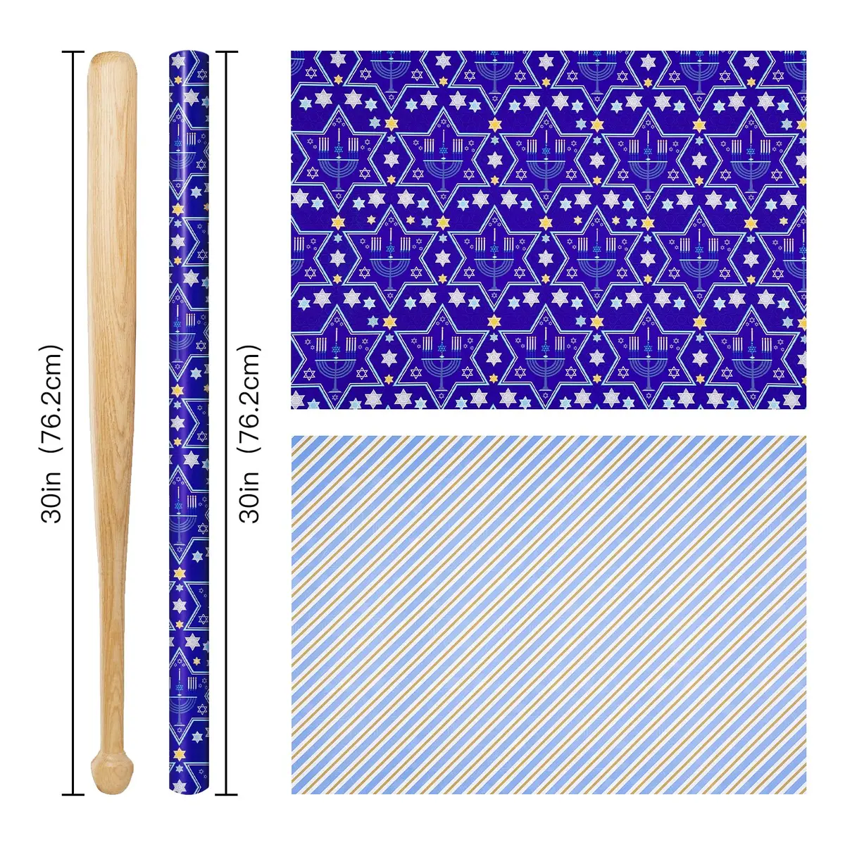 RUSPEPA Reversible Gift Wrap Paper Roll 30 in x 32.8 ft | Blue Star of David & Menorah Design, Jumbo Hanukkah & Christmas Gift Wrap - view 7