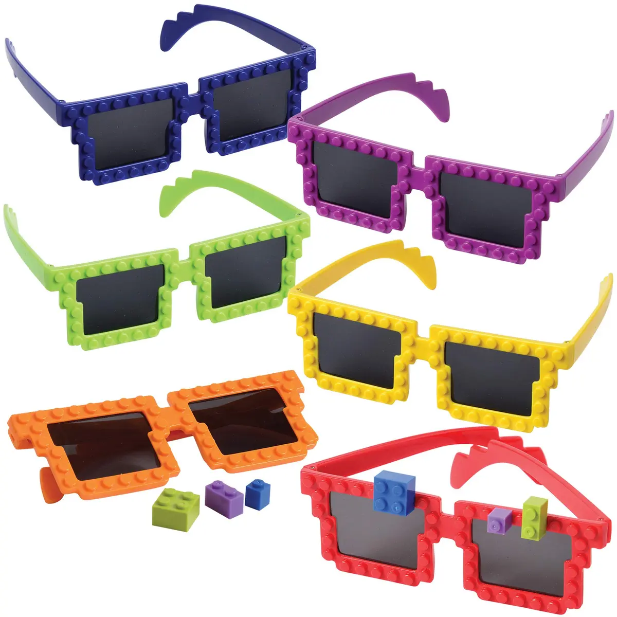 Bedwina Building Blocks Glasses - Pack of 24 | Neon Party Favors for Kids - main product image