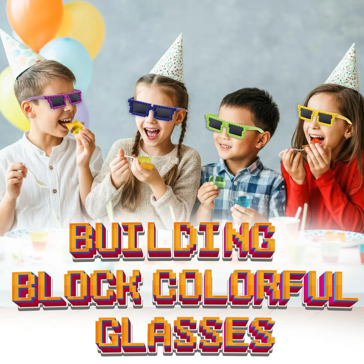Bedwina Building Blocks Glasses - Pack of 24 | Neon Party Favors for Kids - view 3