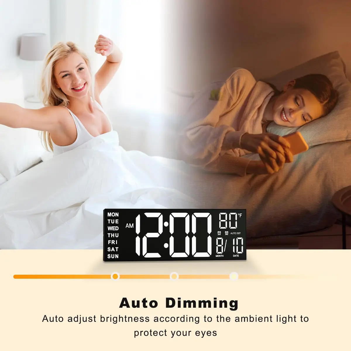 JALL 16" Digital Wall Clock with Alarm & Temperature | Large LED Display, Auto DST, Night Light, Plug-in (70-120c) - view 5