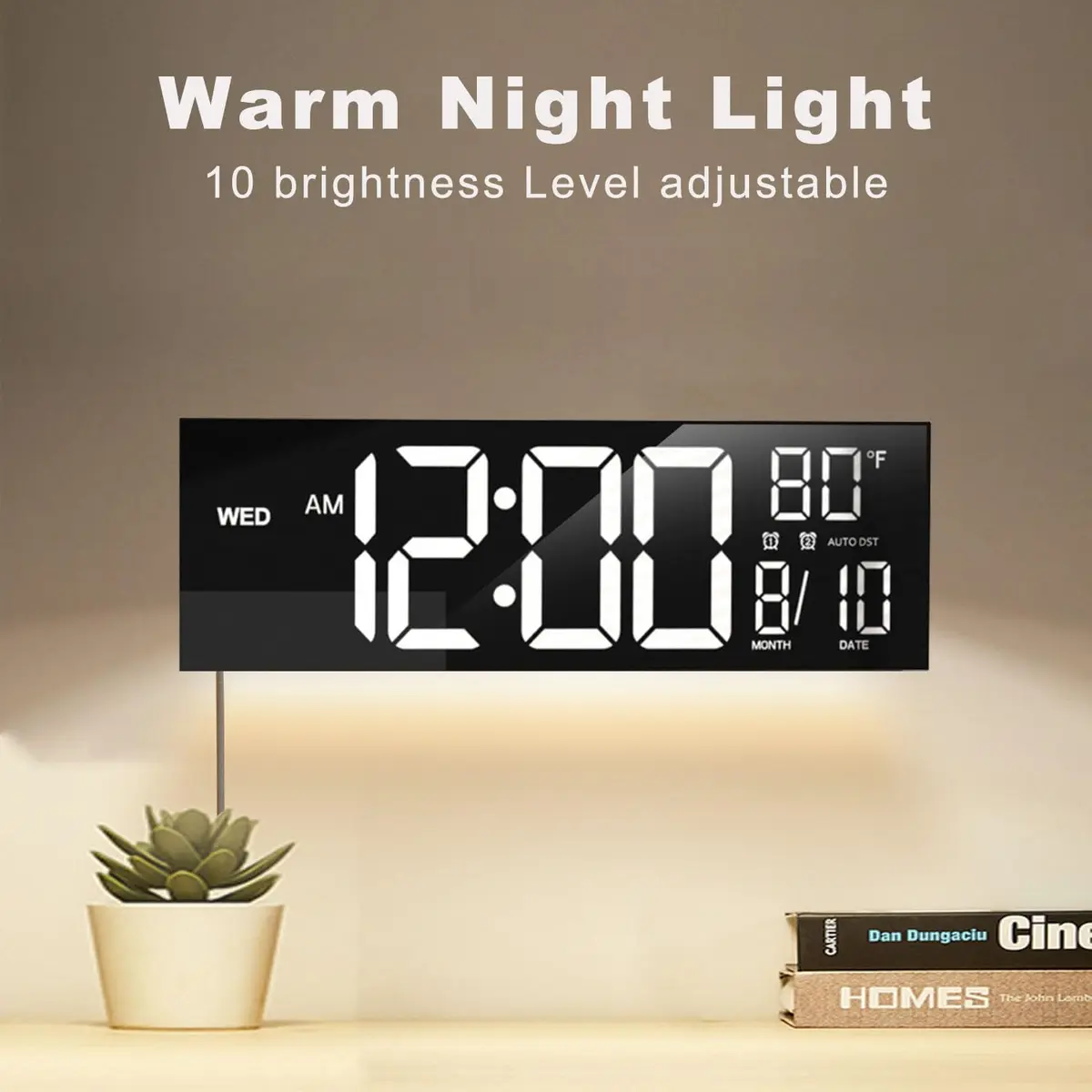 JALL 16" Digital Wall Clock with Alarm & Temperature | Large LED Display, Auto DST, Night Light, Plug-in (70-120c) - view 7