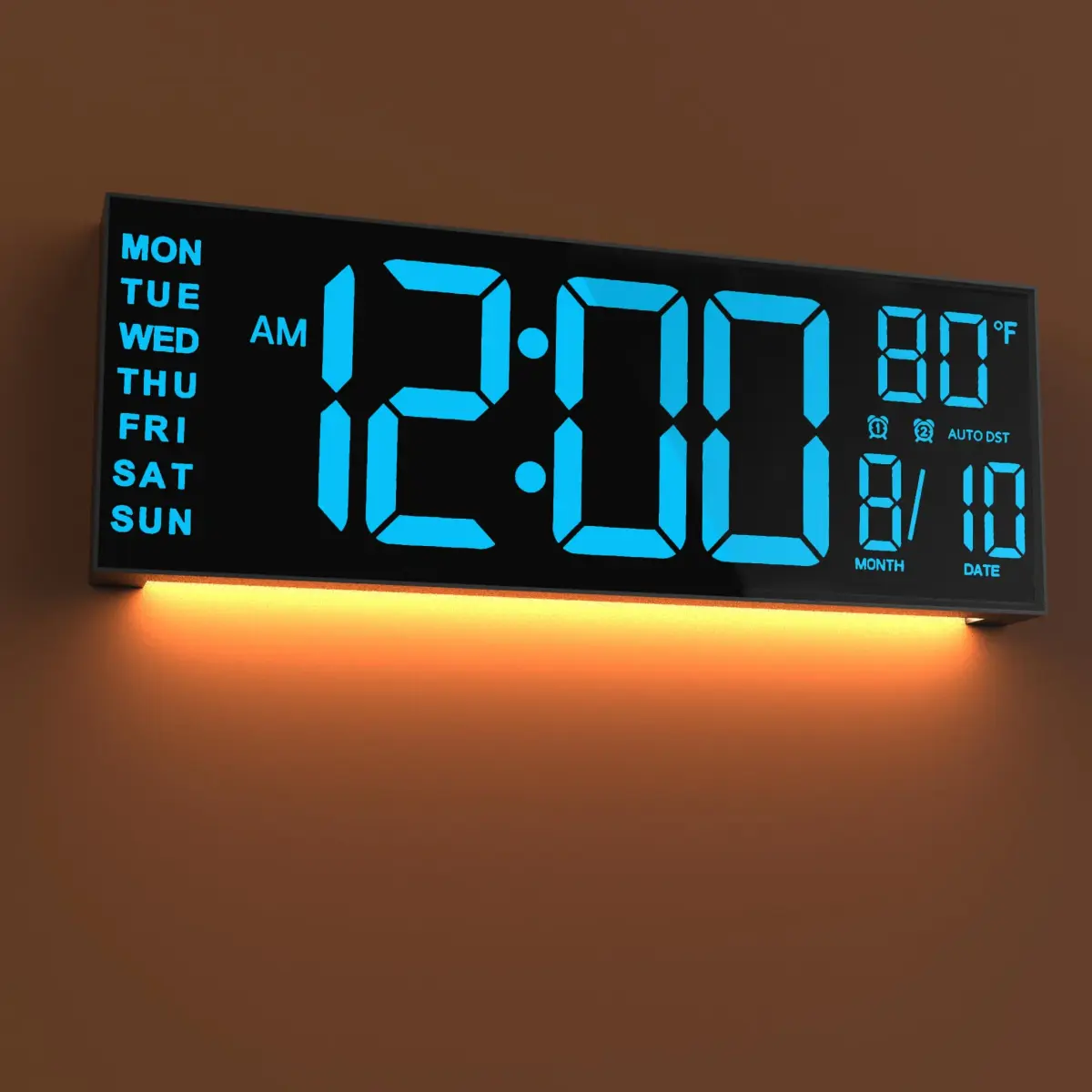 JALL 16-inch Blue Digital Wall Clock with Date, Day, Temperature & Auto DST - main product image