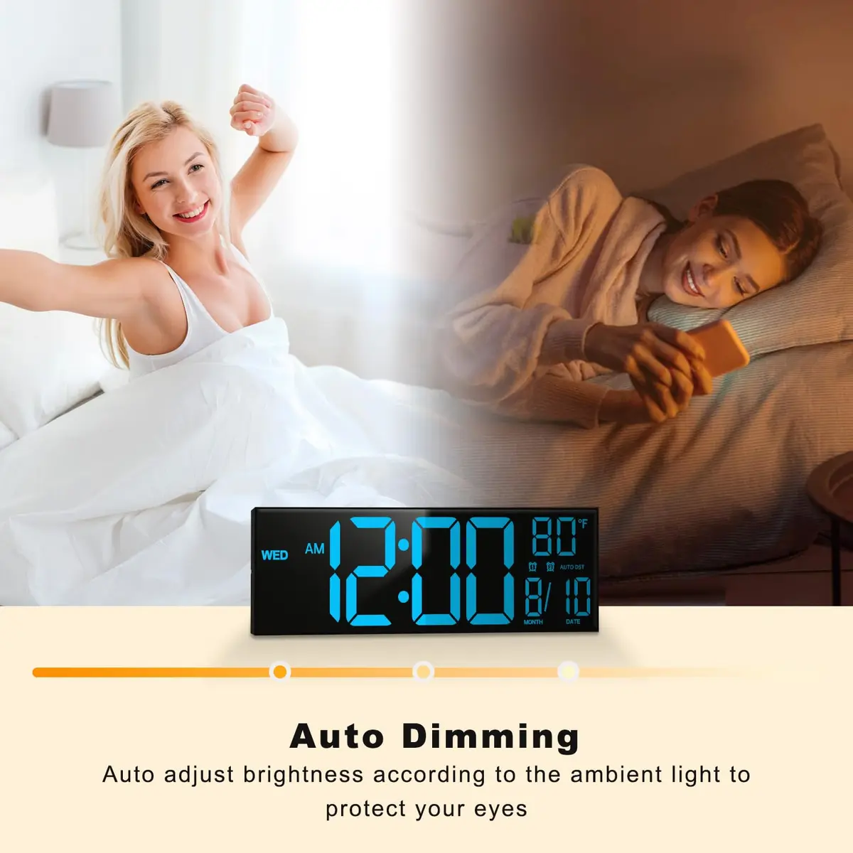 JALL 16" Digital Wall Clock with Timer & Alarm | Large LED Display, DST, Temperature, Blue - view 5
