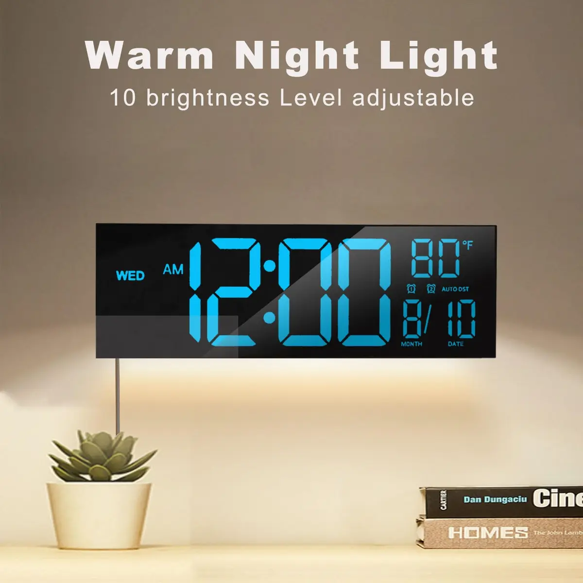 JALL 16" Digital Wall Clock with Timer & Alarm | Large LED Display, DST, Temperature, Blue - view 7