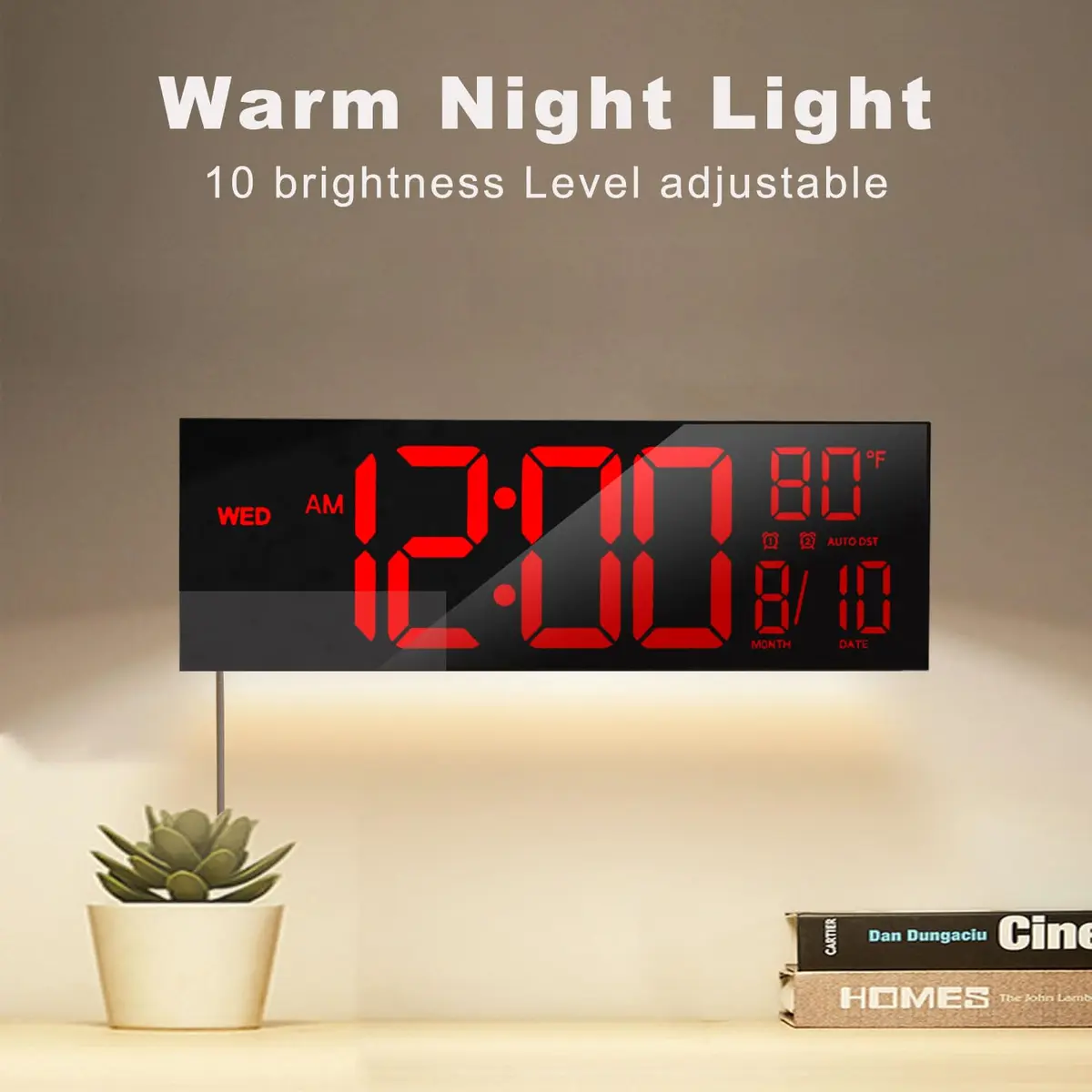 JALL 16" Large Digital Wall Clock with Alarm & Timer | Big LED Display, DST, Temperature, Night Light, Plug-in for Living Room & Classroom - view 7
