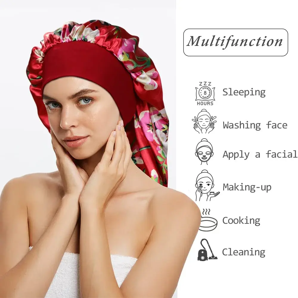 Oumrote Long Satin Bonnet for Women, Sleeping Cap for Long Hair & Braids | 78 cm (30.7 in) Length - view 3