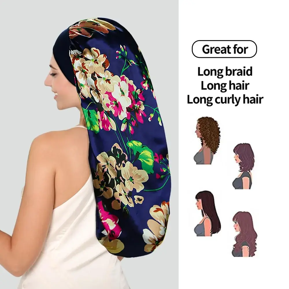 Oumrote Long Satin Bonnet for Women, Sleeping Cap for Long Hair & Braids | 78 cm (30.7 in) Length - view 4