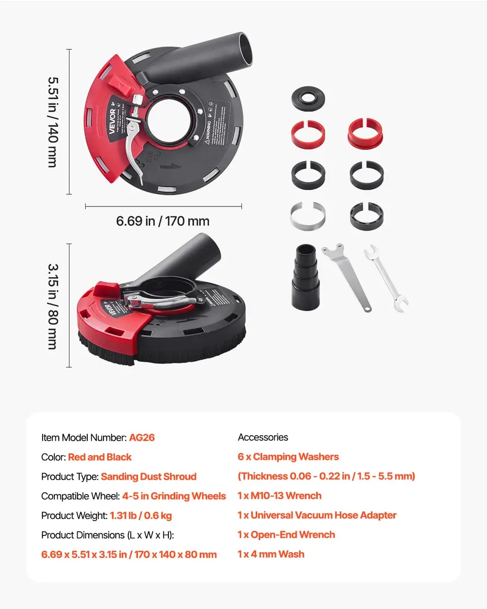 VEVOR Surface Dust Shroud for Angle Grinder 4-5 in | Universal Compatibility with Vacuum Connect - view 7