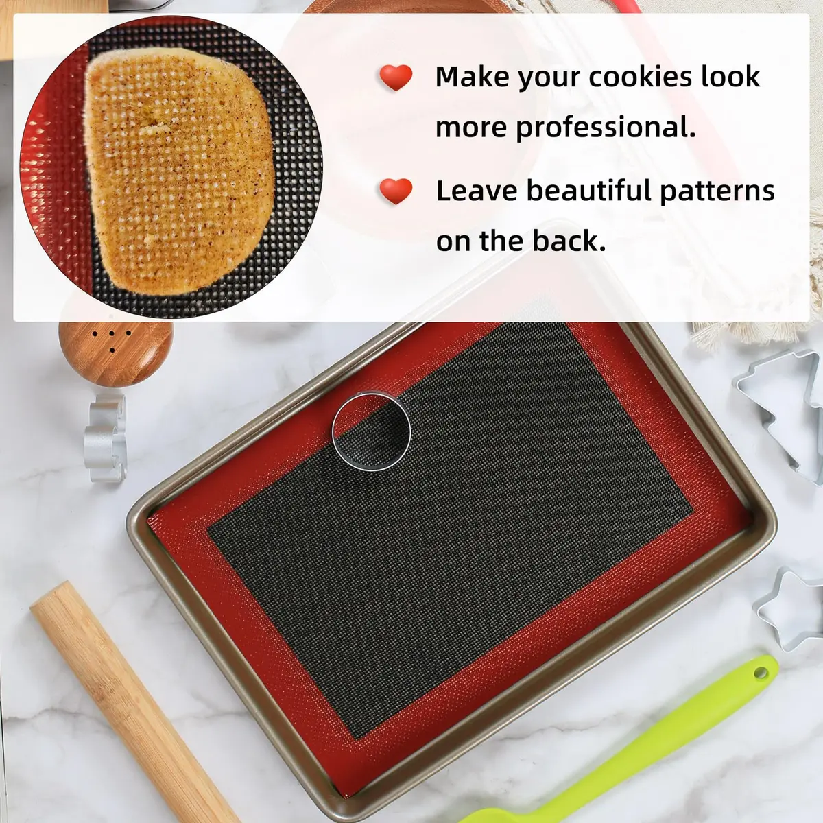 Amyandone Perforated Silicone Baking Mats for Quarter Sheet 2 Pcs | Non-Stick, Reusable, 8.3x11.8 inch, Compatible with 9x13 Cookie Sheet - view 5