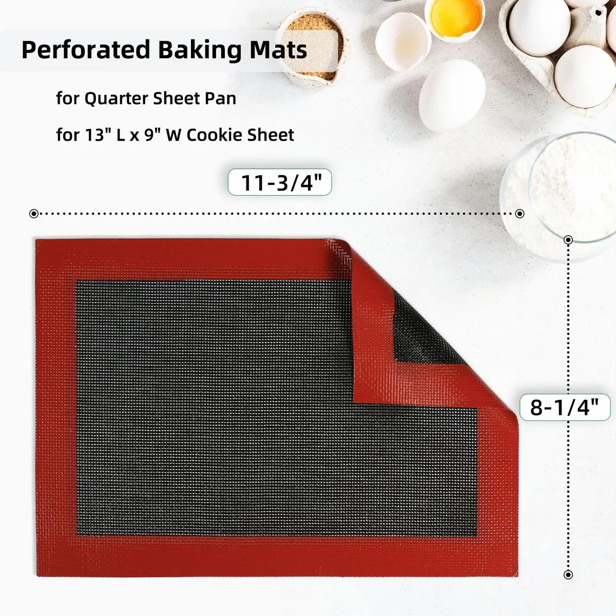 Amyandone Perforated Silicone Baking Mats for Quarter Sheet 2 Pcs | Non-Stick, Reusable, 8.3x11.8 inch, Compatible with 9x13 Cookie Sheet - view 2