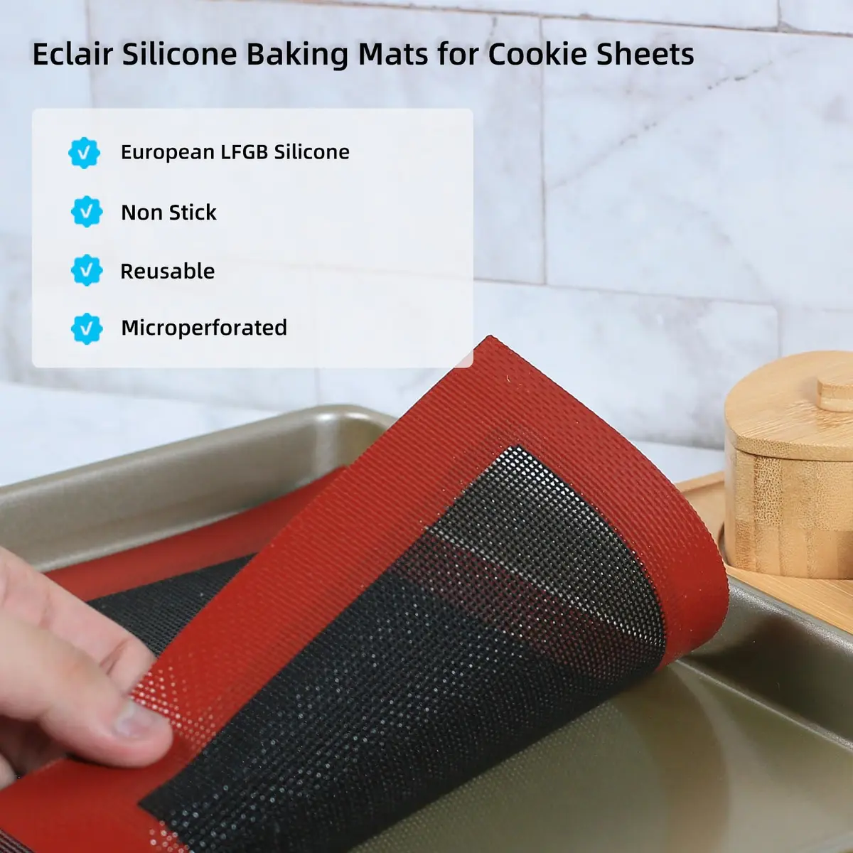 Amyandone Perforated Silicone Baking Mats for Quarter Sheet 2 Pcs | Non-Stick, Reusable, 8.3x11.8 inch, Compatible with 9x13 Cookie Sheet - view 3