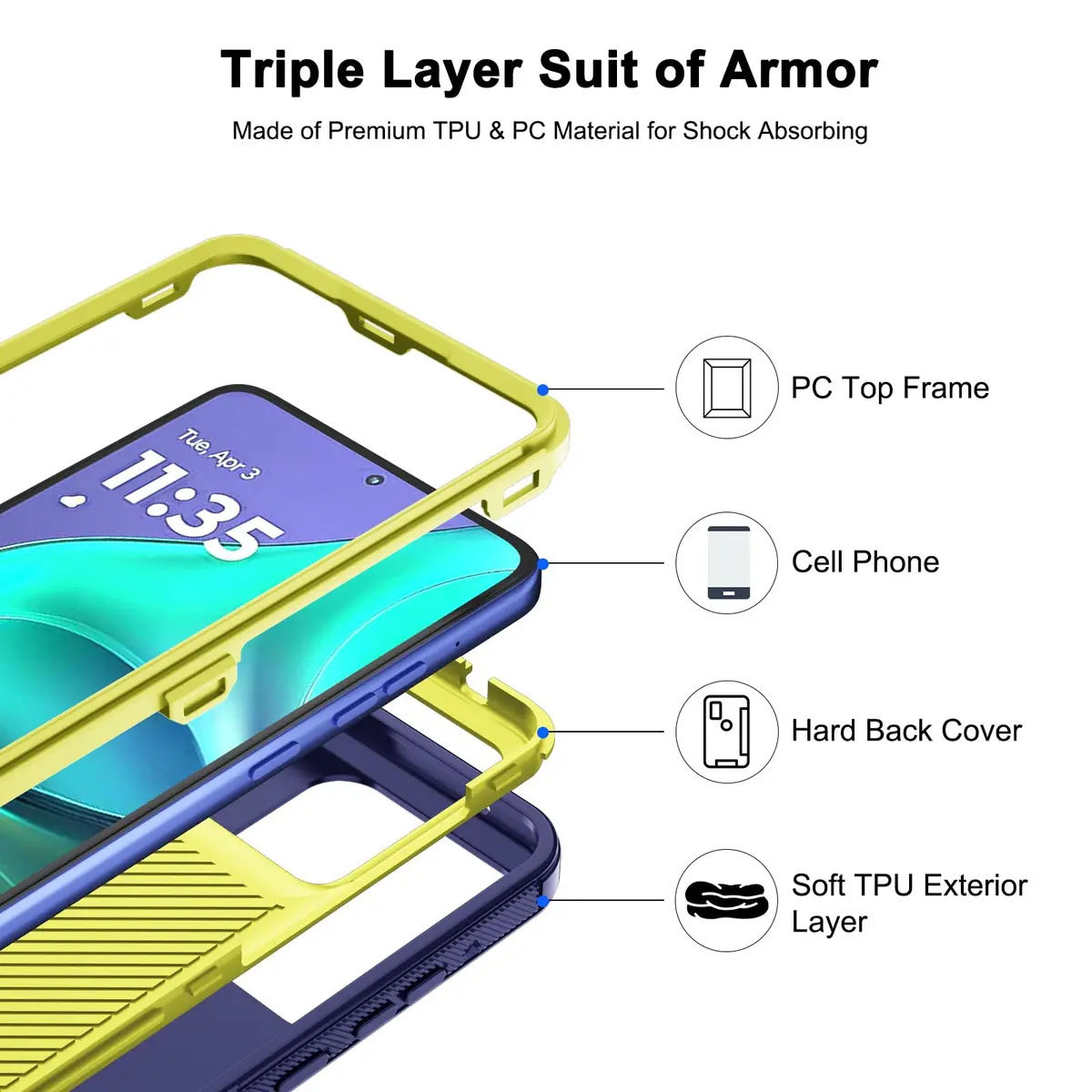 Jiunai Moto G Stylus 2025/2026 Case (6.7-inch Display) | Heavy Duty Dual Layer Protection with Port Cover - view 4
