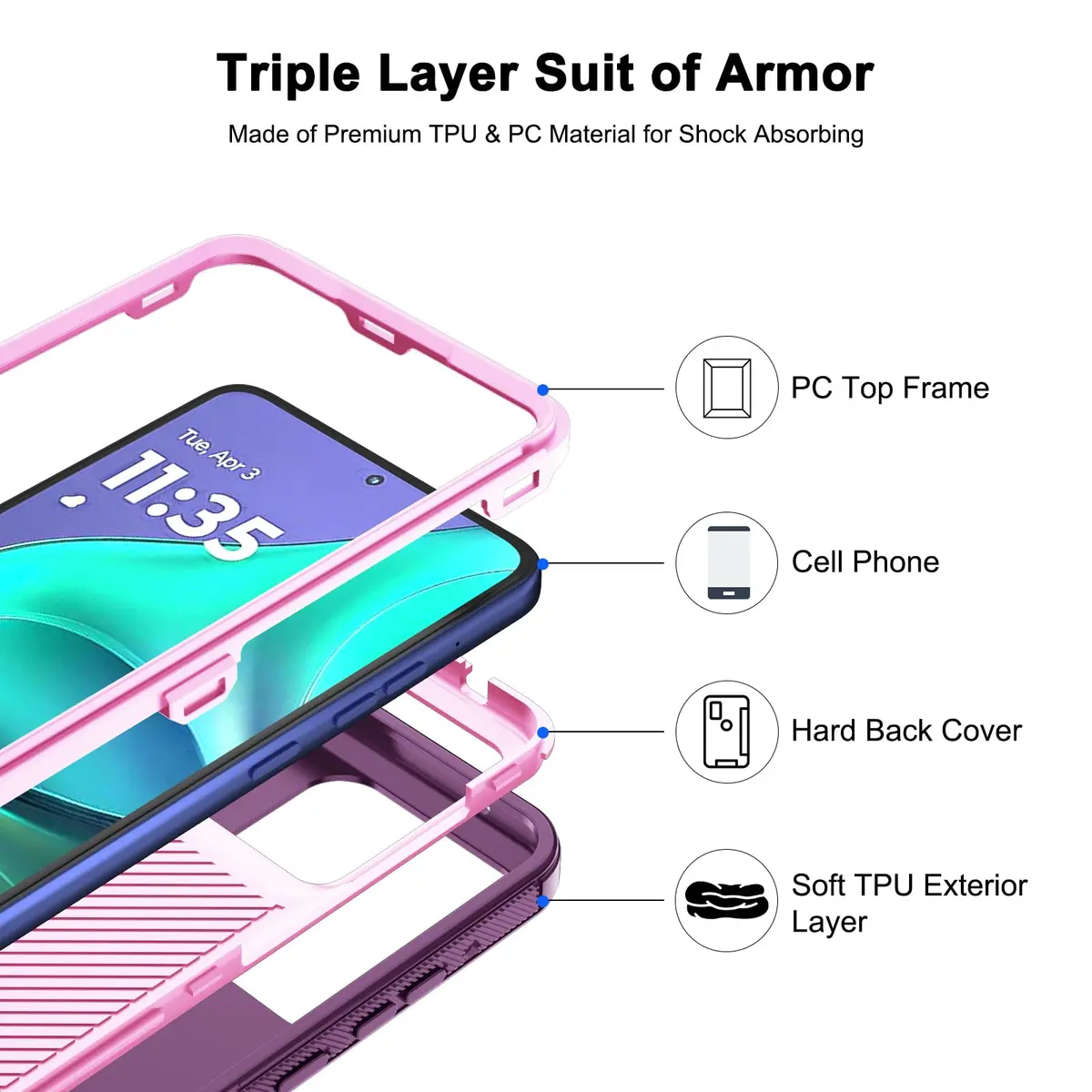 Jiunai Purple Heavy Duty Dual Layer Case for Moto G Stylus 2025/2026 (6.7-inch Display) | Shockproof Port Cover Rugged Phone Case - view 4