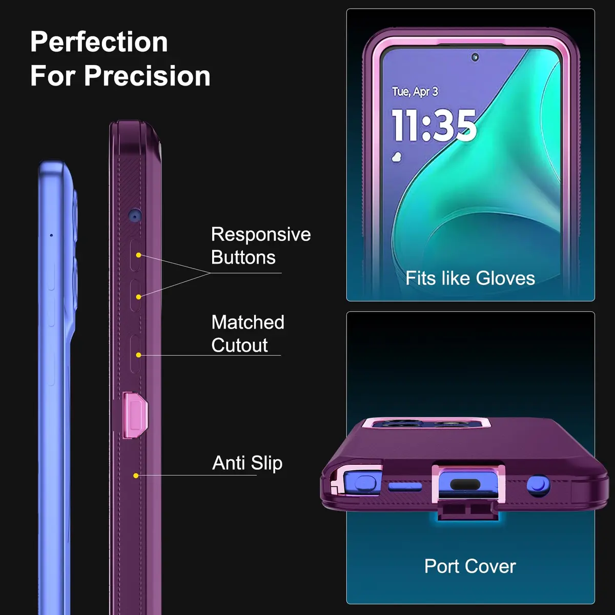 Jiunai Purple Heavy Duty Dual Layer Case for Moto G Stylus 2025/2026 (6.7-inch Display) | Shockproof Port Cover Rugged Phone Case - view 5