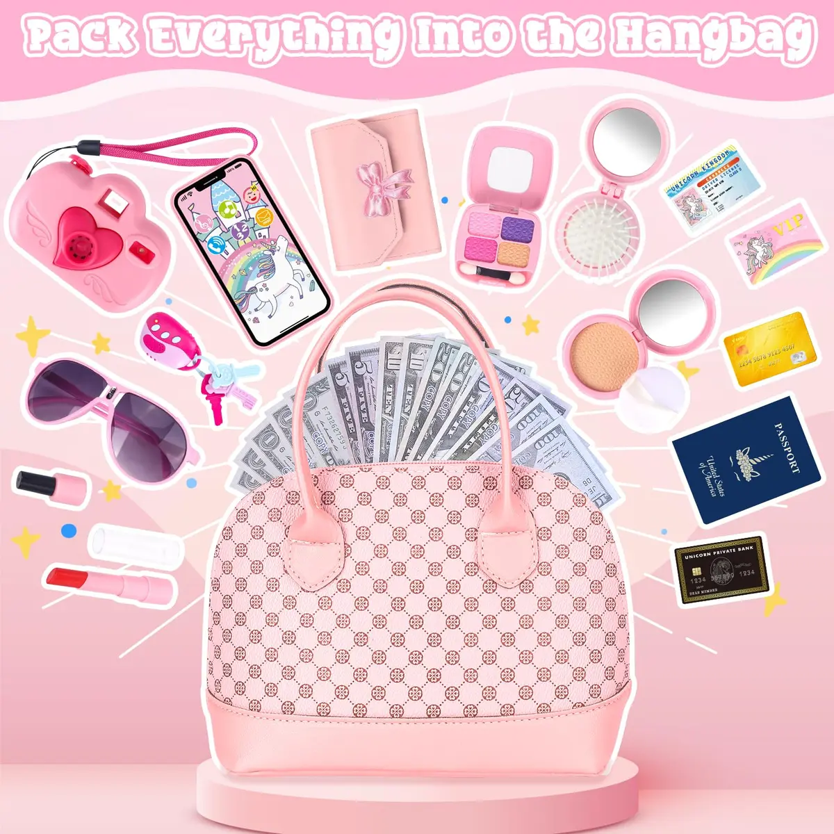 KUBUSFLY Play Purse 35PCS with Camera Makeup for Girls 3-12 | Princess Pretend Play Set - view 6