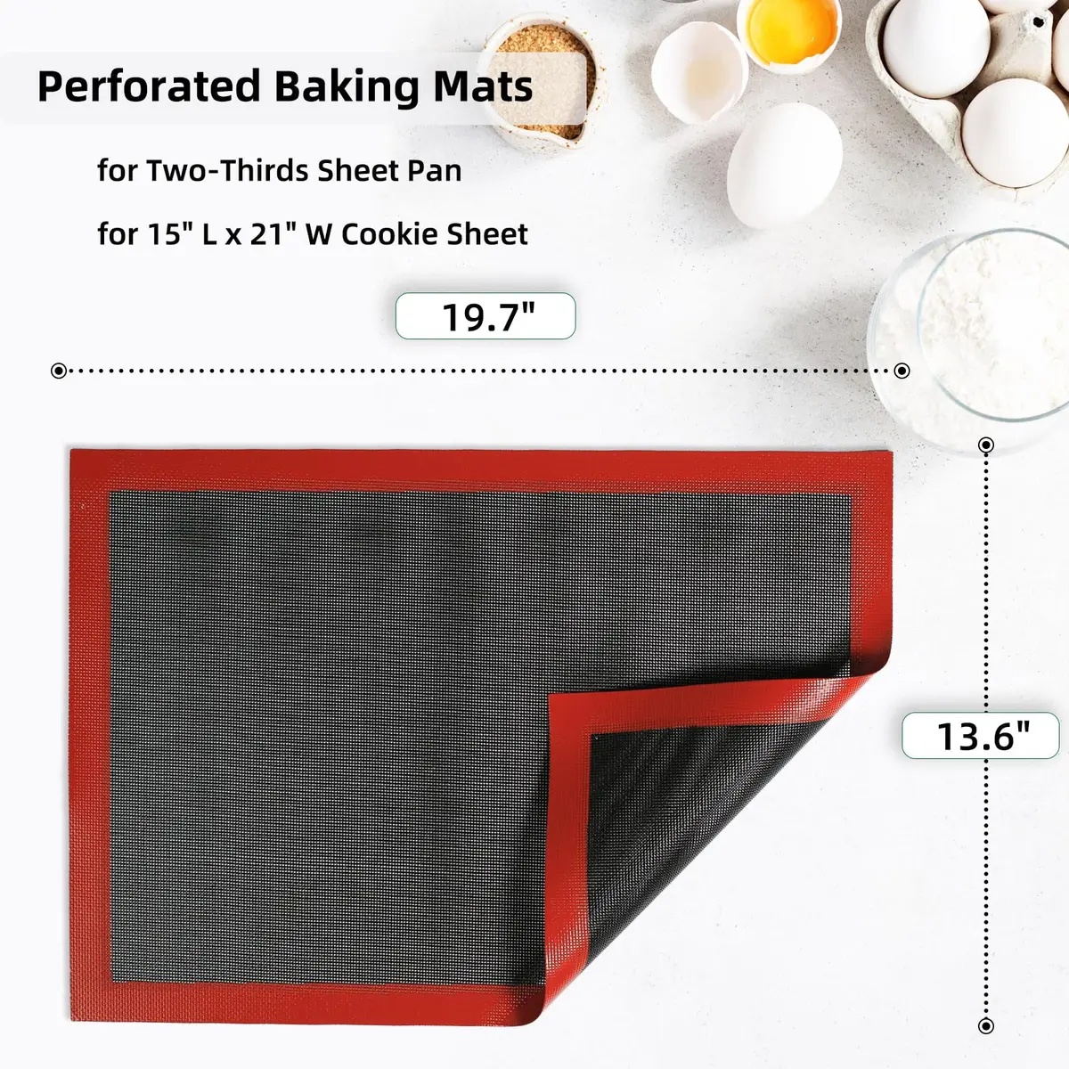 Amyandone Perforated Silicone Baking Mat 40cm x 50cm (15.7" x 19.7") | Non-Stick Eclair Mat for Two-Thirds Sheet Pans - view 2