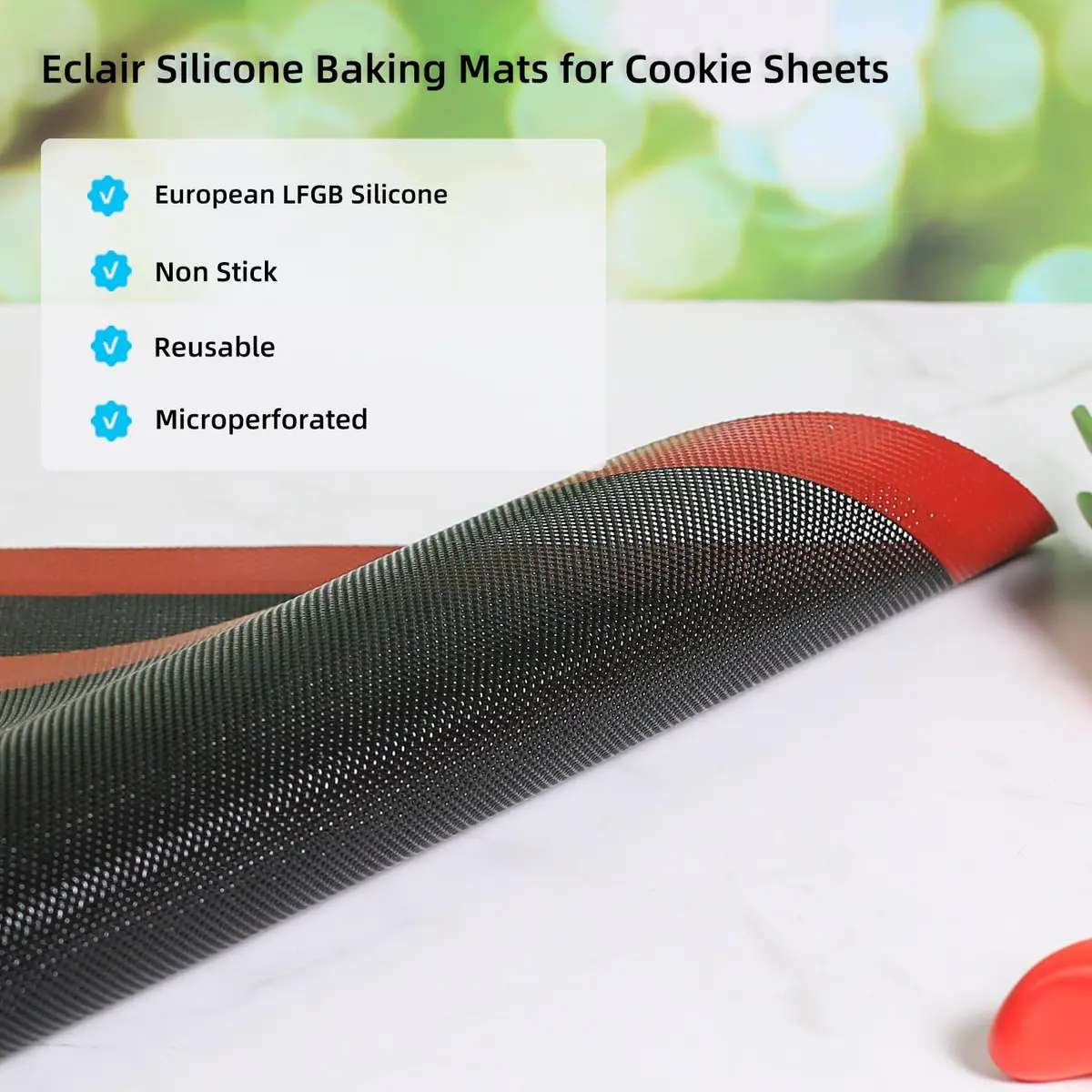 Amyandone Perforated Silicone Baking Mat 40cm x 50cm (15.7" x 19.7") | Non-Stick Eclair Mat for Two-Thirds Sheet Pans - view 3