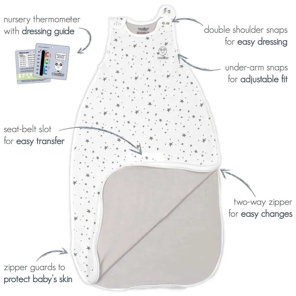 Woolino Toddler Sleeping Sack, 4 Season, Merino Wool & Organic Cotton | Universal Size for 2-4 Years - view 8