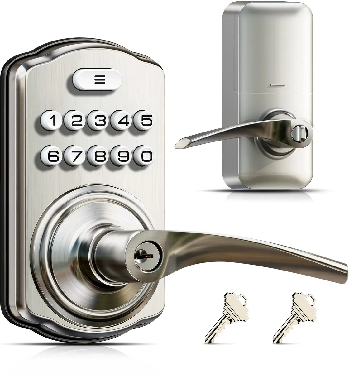 Veise KS04 Keypad Door Lock with Zinc Alloy Handle, Satin Nickel, 1.5 kg (3.06 lb) | Keyless Entry for Front Doors, Apartments, Offices - main product image