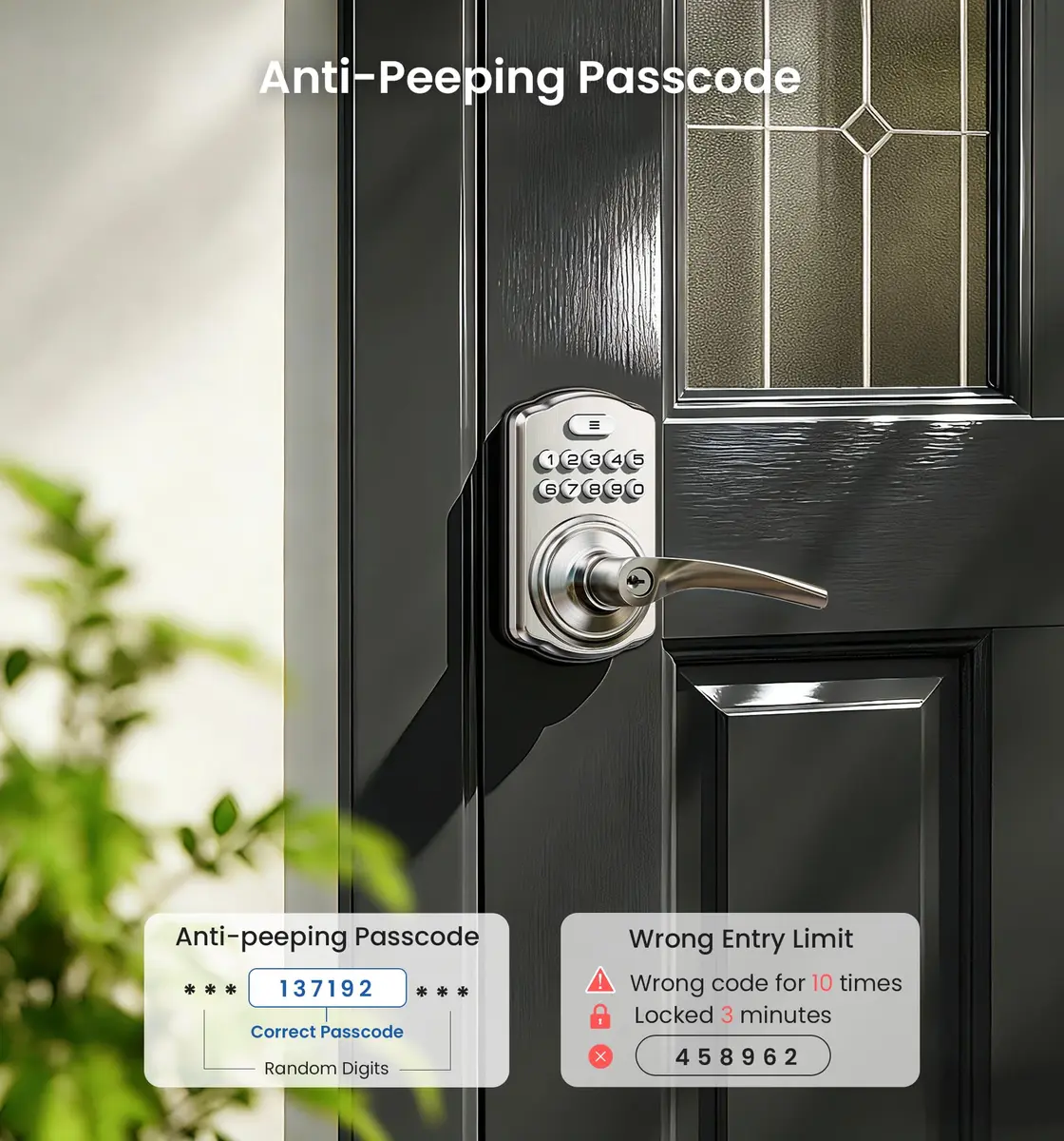 Veise KS04 Keypad Door Lock with Zinc Alloy Handle, Satin Nickel, 1.5 kg (3.06 lb) | Keyless Entry for Front Doors, Apartments, Offices - view 9