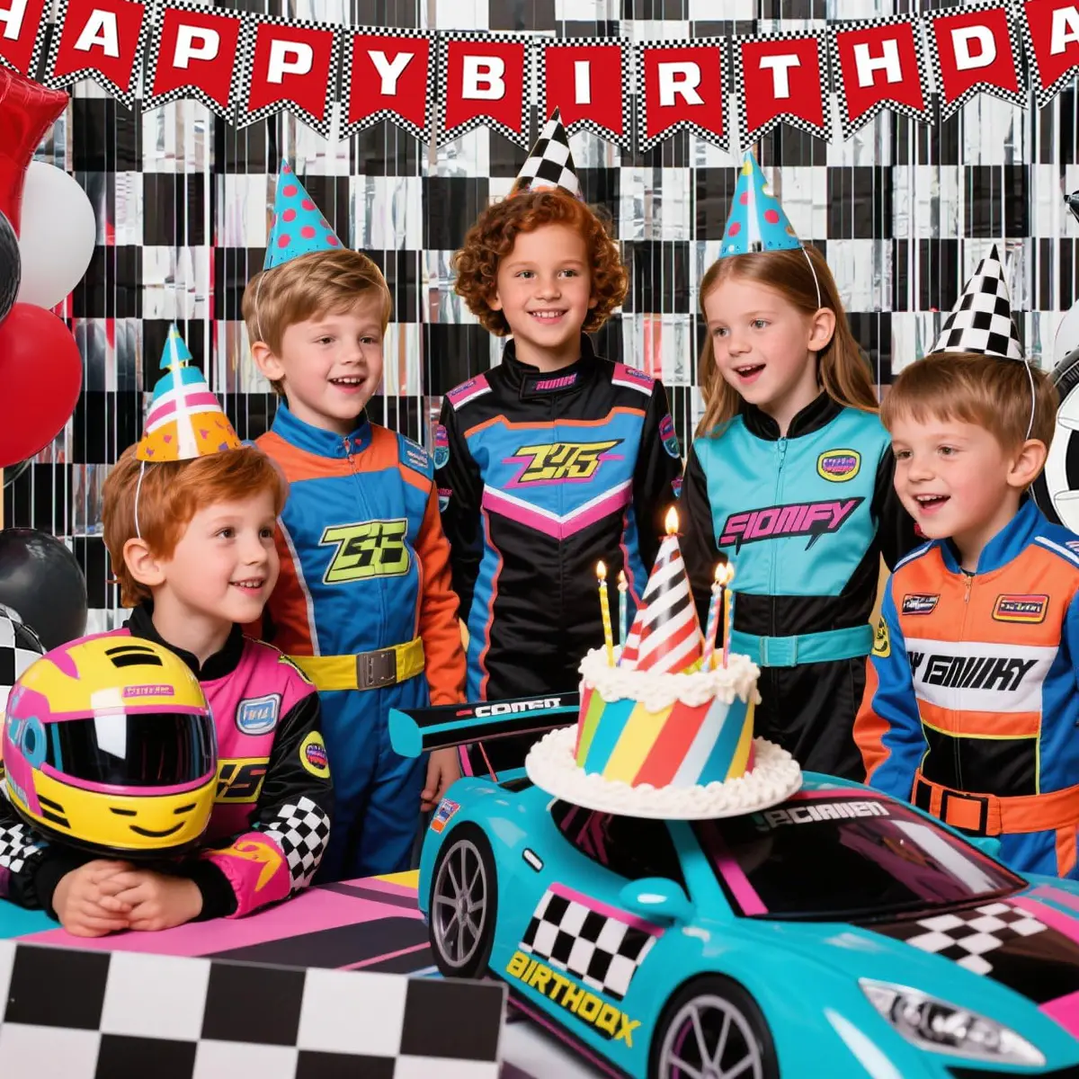 Simaya Race Car Party Decoration 1 Pack | Checkered Fringe Curtains for Race Car Theme Kids Party - view 8