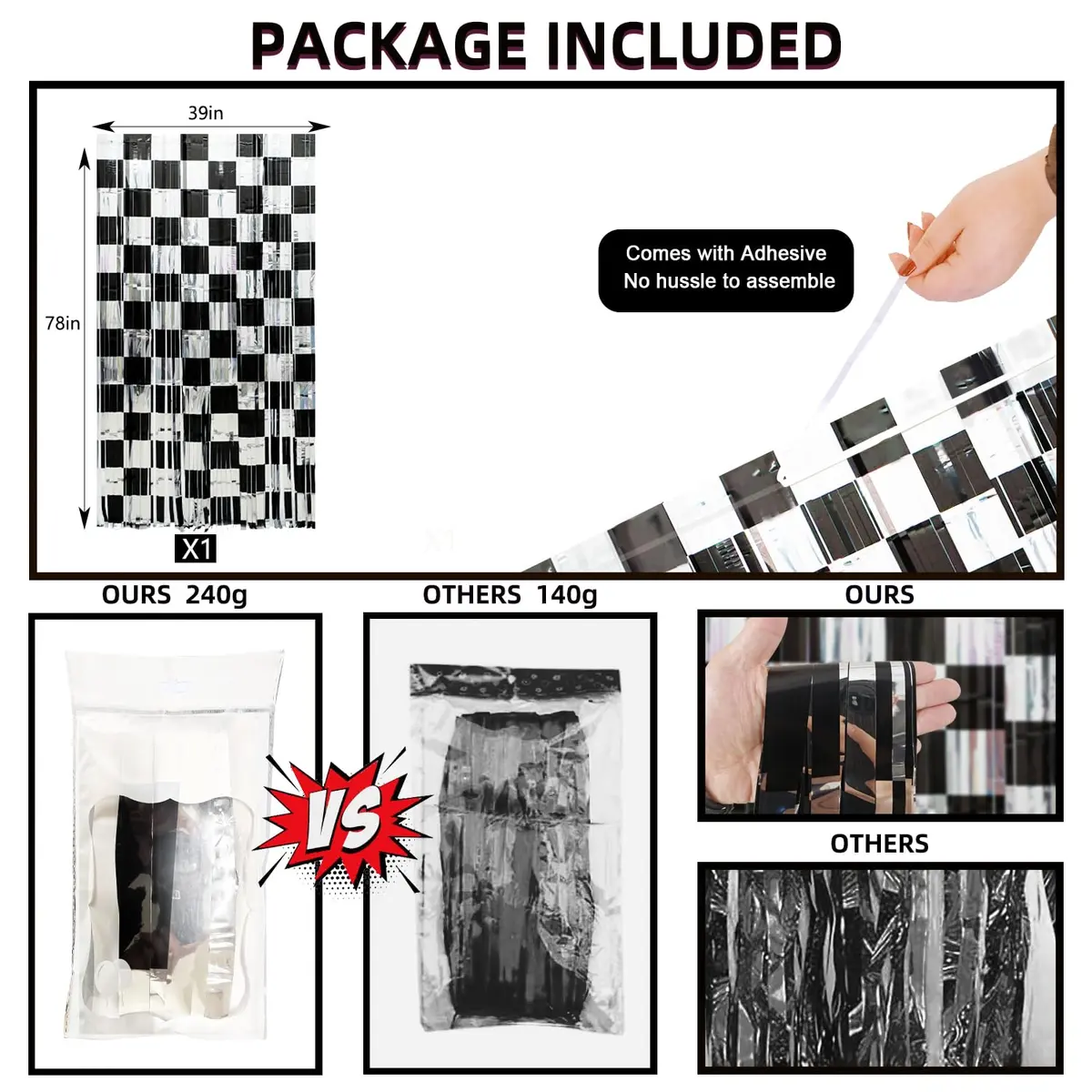 Simaya Race Car Party Decoration 1 Pack | Checkered Fringe Curtains for Race Car Theme Kids Party - view 9