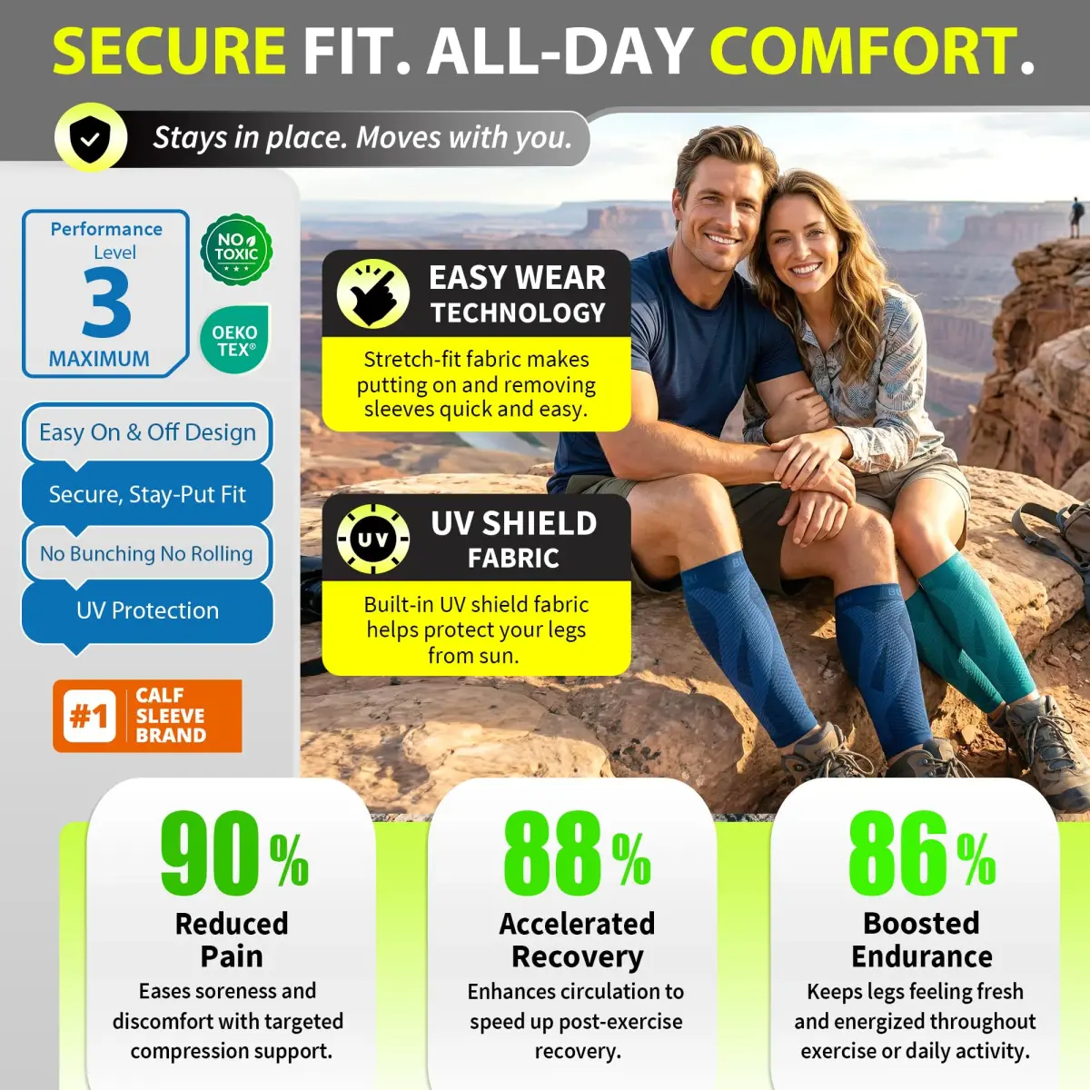 BLITZU Calf Compression Sleeves Large/X-Large Teal | Patented Kinesiology Strips for Targeted Pain Relief - view 5