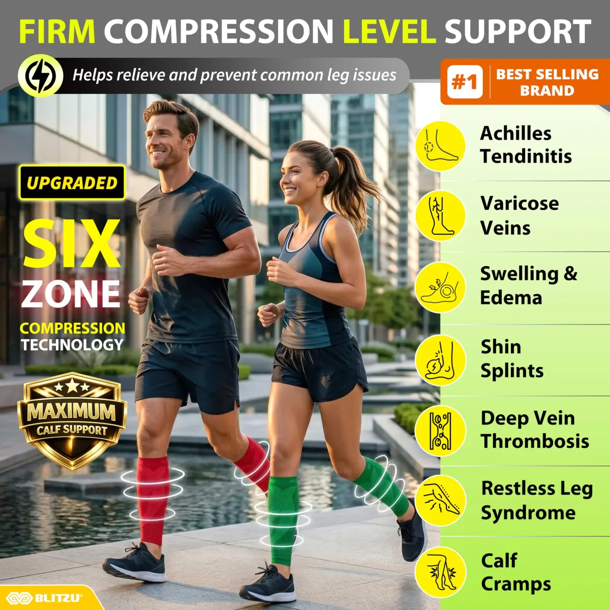 BLITZU Red Small/Medium Calf Compression Sleeves for Shin Splints & Varicose Veins - view 2