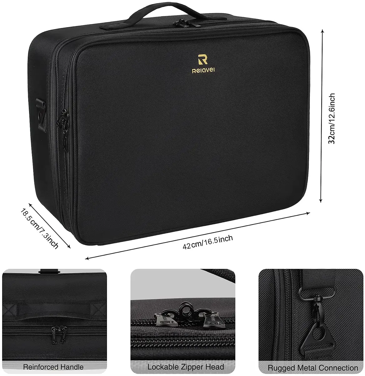 Relavel Extra Large Makeup Case and Clear Makeup Bag | Professional Travel Cosmetic Organizer with Adjustable Dividers & Shoulder Strap - view 4