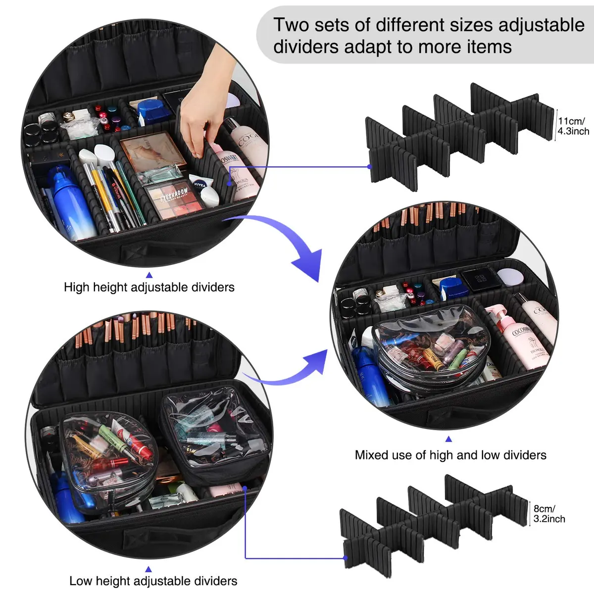 Relavel Extra Large Makeup Case and Clear Makeup Bag | Professional Travel Cosmetic Organizer with Adjustable Dividers & Shoulder Strap - view 5