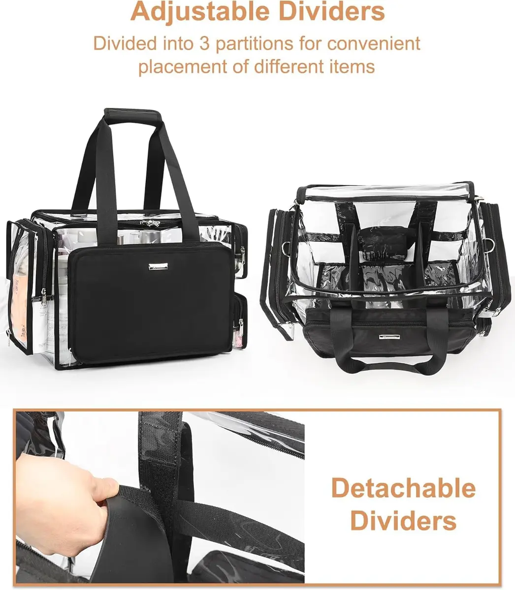 Relavel Extra Large Makeup Case and Clear Makeup Bag | Professional Travel Cosmetic Organizer with Adjustable Dividers & Shoulder Strap - view 6
