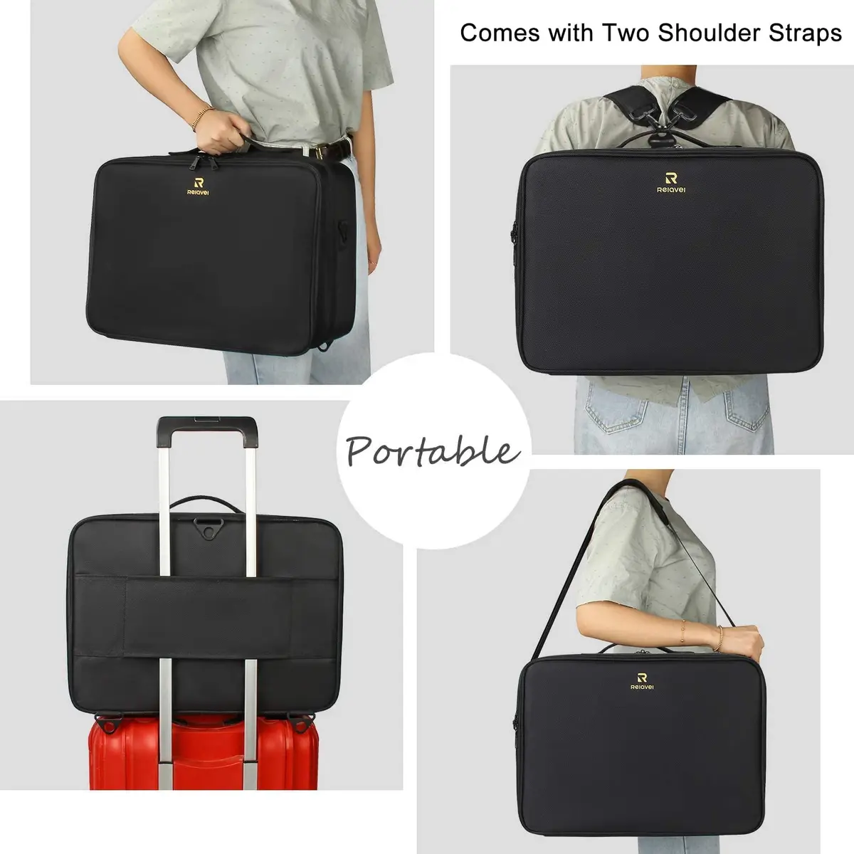 Relavel Extra Large Makeup Case and Clear Makeup Bag | Professional Travel Cosmetic Organizer with Adjustable Dividers & Shoulder Strap - view 7
