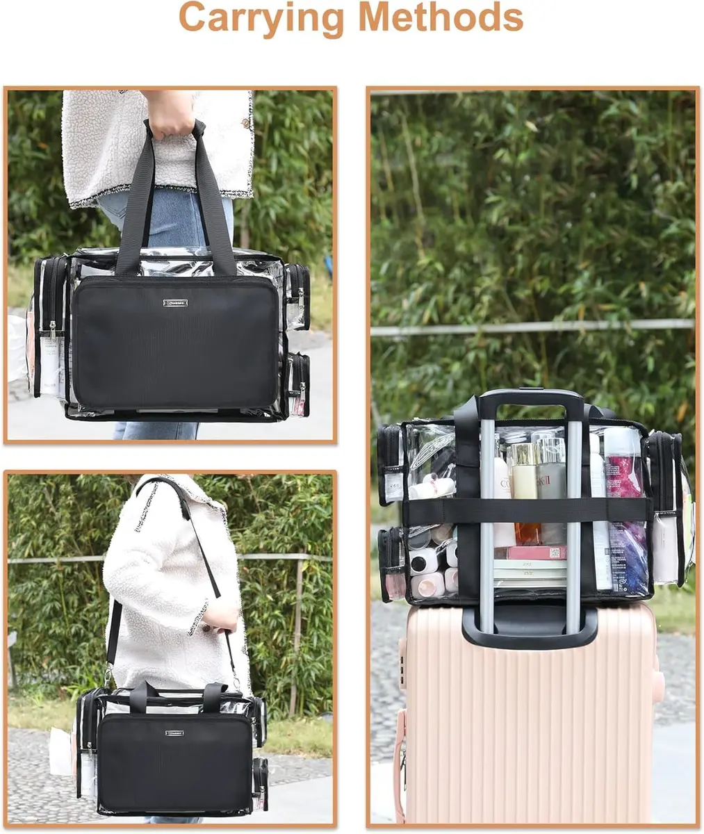 Relavel Extra Large Makeup Case and Clear Makeup Bag | Professional Travel Cosmetic Organizer with Adjustable Dividers & Shoulder Strap - view 8